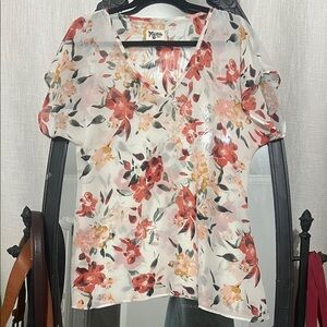 Show Me Your MuMu Floral V-Neck Blouse - Red and Pink